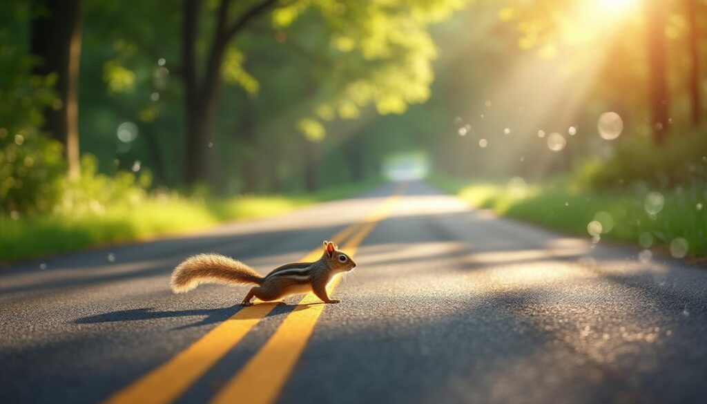 découvrez la signification spirituelle de voir un écureuil traverser la route et ce que ce symbole peut révéler dans votre vie.